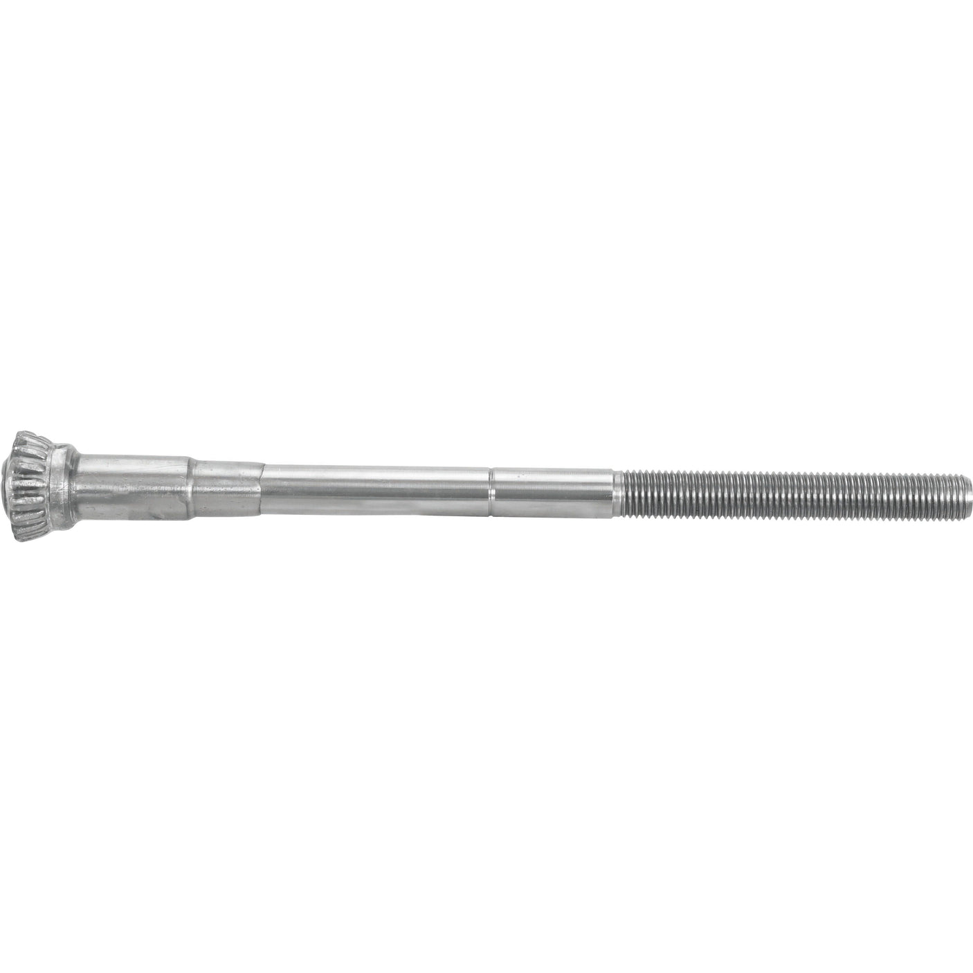 The Levelling Box Shaft by Sparex, model S.17459, is a finely crafted 7/8 UNC metal screw with spiral threads and an 18-spline gear-shaped head for optimal performance.