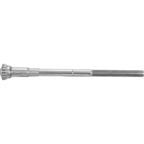 The Levelling Box Shaft by Sparex, model S.17459, is a finely crafted 7/8 UNC metal screw with spiral threads and an 18-spline gear-shaped head for optimal performance.