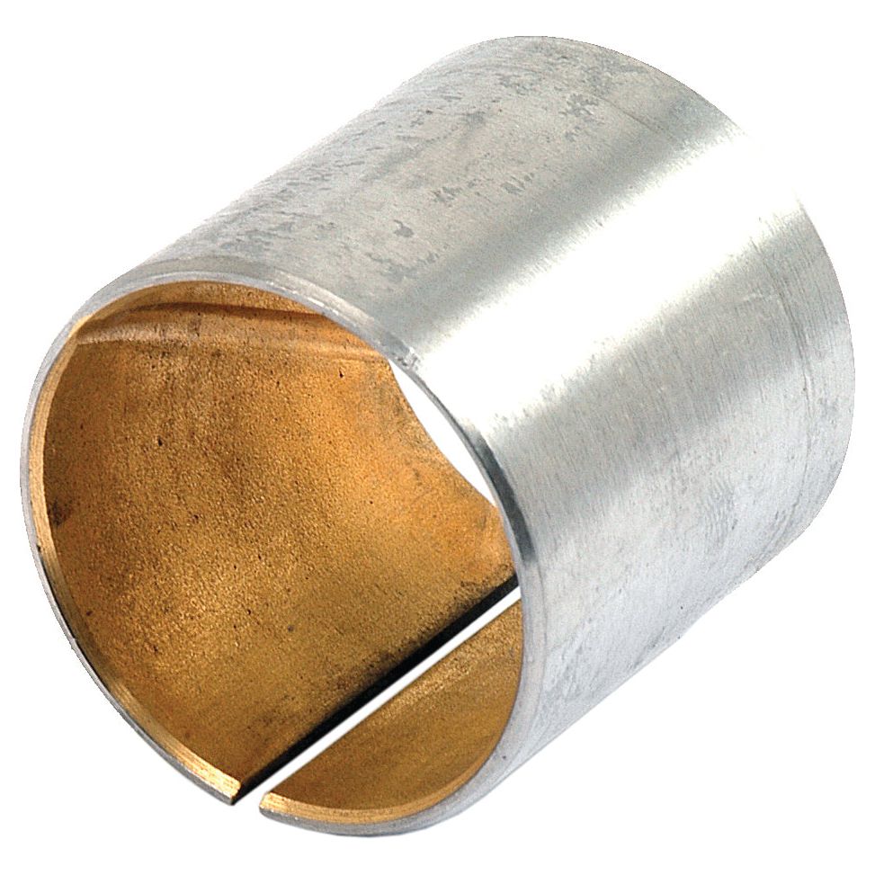 The Sparex Spindle Bush (Part No. S.17616) is a cylindrical metallic component with a slit along its length, designed for International Harvester spindles. It features a silver exterior and a copper-toned interior.