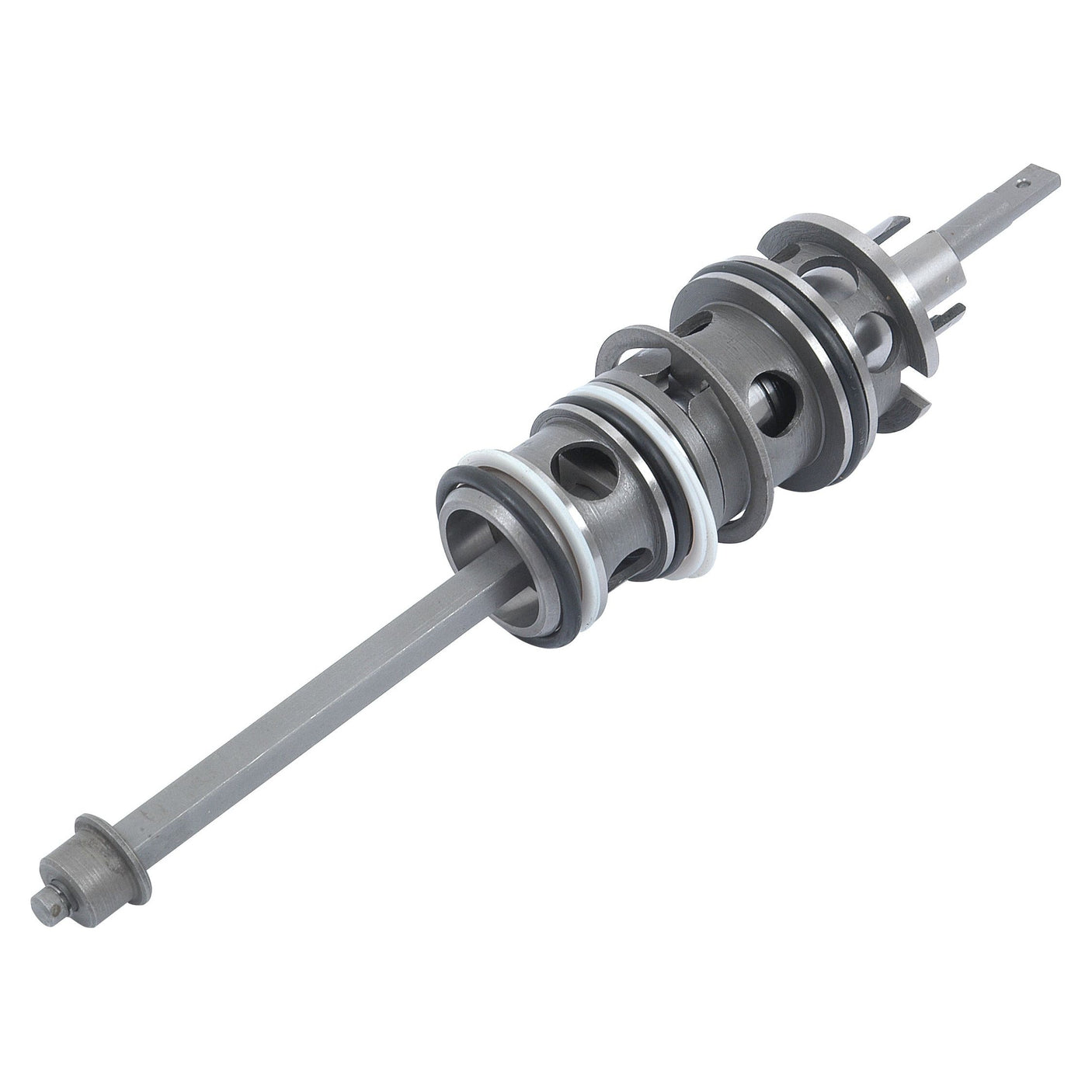 The Sparex Control Valve (Sparex Part No. S.17630) is a metal shaft component featuring multiple circular sections with varying diameters, widely utilized in mechanical or automotive applications, including machinery from Massey Ferguson.