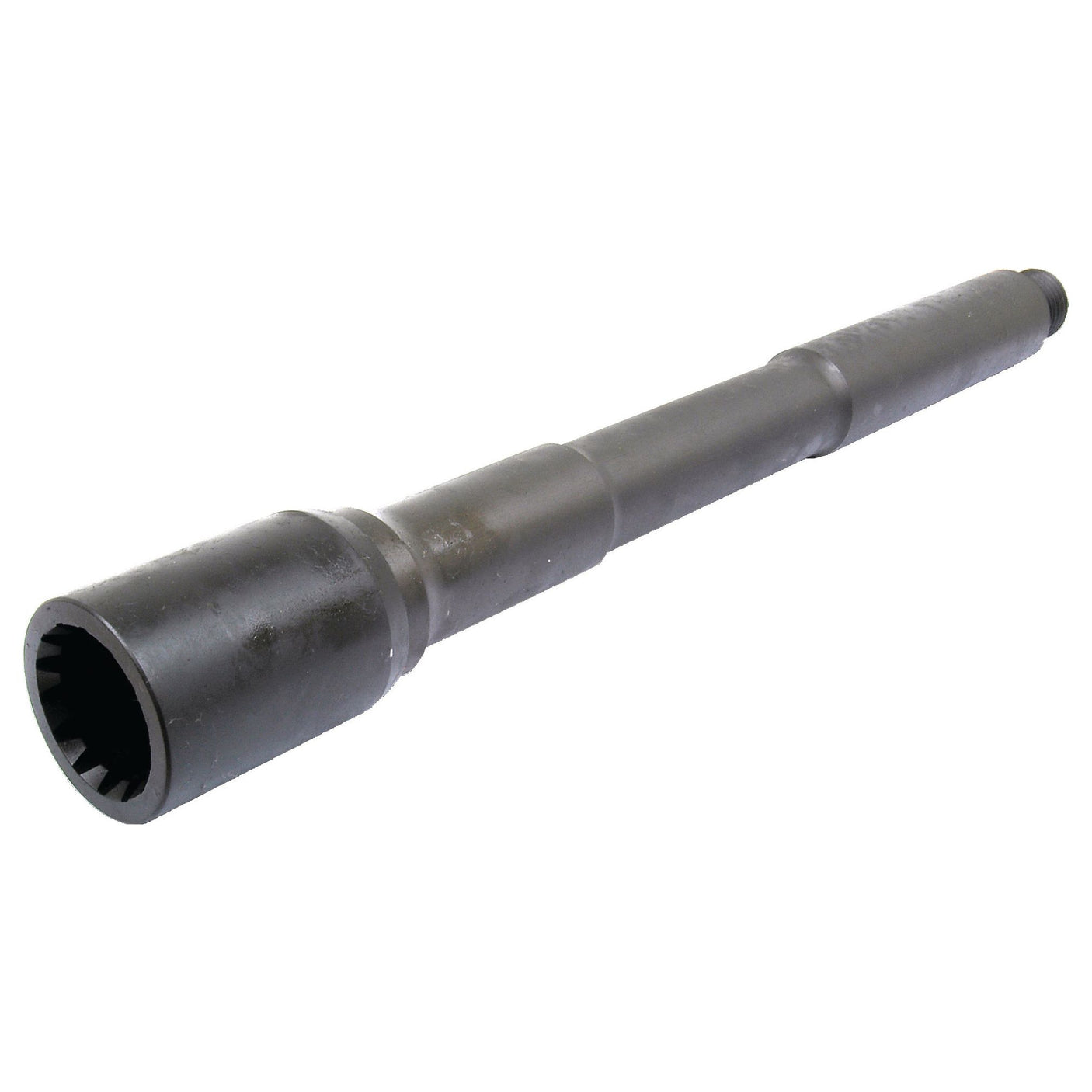 A large, black hydraulic pump shaft with a deep recessed six-point head made of durable metal, designed for heavy-duty use on a Massey Ferguson. This high-quality component is available as Sparex Part No. S.17758.