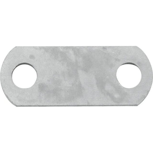 The Sparex Stabiliser Plate - Hole Ø, Sparex Part No.S.1788, is a flat, rectangular metal plate with rounded ends and two circular holes, one on each end, designed for compatibility with Massey Ferguson equipment.