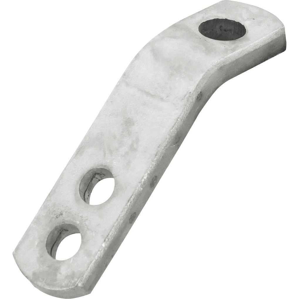 The Stabiliser Plate - Hole Ø, known by Sparex Part No. S.1789, is a robust metal component featuring a circular top hole and two oval-shaped bottom holes. This vital tractor part is perfect for Massey Ferguson tractors.