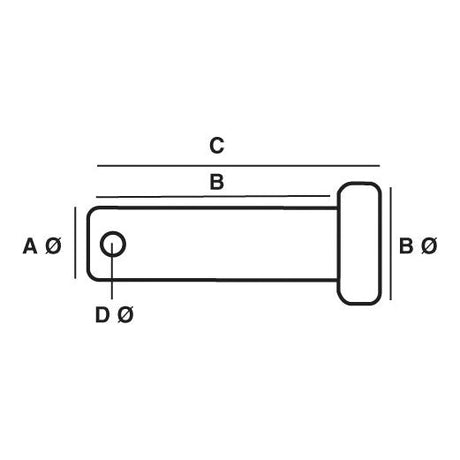 Technical drawing of an Imperial Clevis Pin Ø1/2'' x 15/16'' (Sparex Part No. S.1790) by Sparex, featuring a head and a side hole. Labeled dimensions include A, B, C, and diameters Ð and Ò.