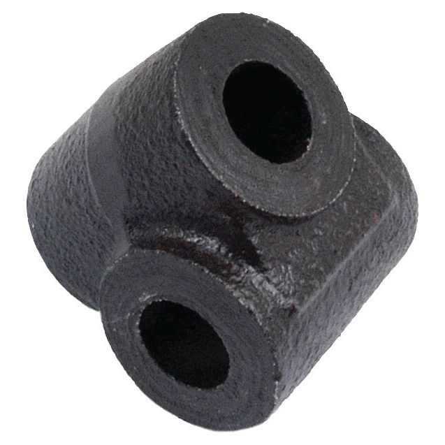 The Levelling Box Knuckle (Sparex Part No. S.1795), a small black metal pipe fitting with two openings, is commonly found among Ford/New Holland tractor parts from Sparex.