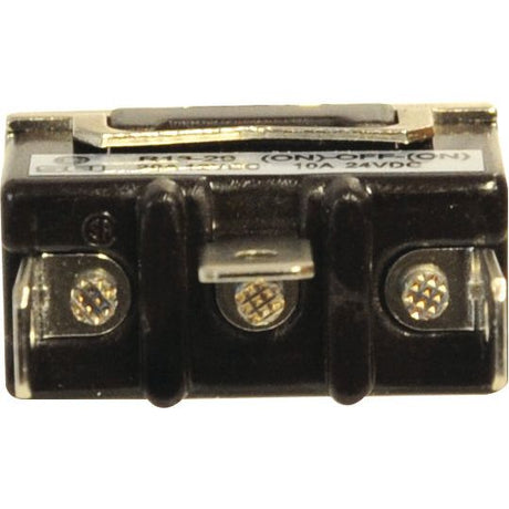 This image features the Sparex Toggle Switch (Sparex Part No. S.18000), a black electrical On/Off switch rated for 10A 12/24V DC, with three terminal screws visible on the front.