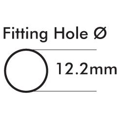 Diagram illustrating a fitting hole with a diameter of 12.2mm, suitable for mounting the Sparex Toggle Switch, On/Off/(On) Sprung Centered (Sparex Part No.S.18001).