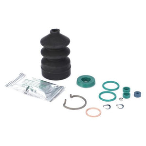 The Massey Ferguson Repair Kit, Master Cylinder (1810833M91) includes a rubber boot, green and blue seals, a metal ring, washers, and a packet of lubricant. As all components are Genuine AGCO Parts, you can be assured of the highest quality for your repair needs.