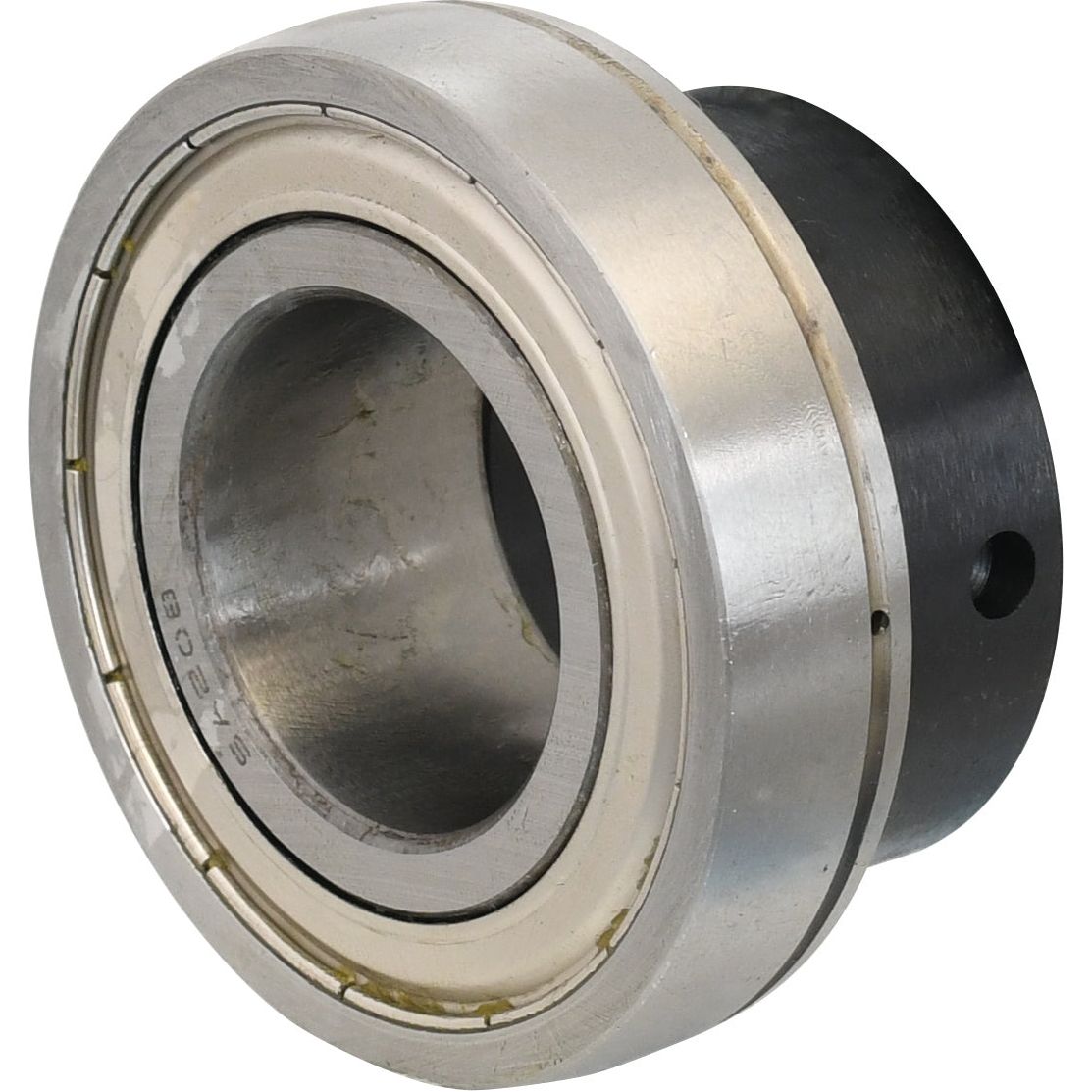 The Sparex Plummer Block Bearing Insert (ES208) - S.18177 features a metallic inner and outer ring, a precision machined surface, a central aperture, and a locking collar for secure installation. It's ideal for machinery such as Claas LEXION.