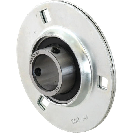 A round metal bearing unit with a flange and an inner cylindrical component, labeled Sparex Part No. S.18196 against a white background. This 25mm bearing, known as the Sparex Three Bolt Flanged Unit (USPF205) in the metric bearing system, is branded as Sparex.