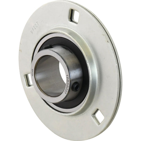 Image of a Sparex Three Bolt Flanged Unit (USPF207) with mounting slots and a cylindrical inner ring for rotational support, compatible with Claas LEXION, Sparex Part No. S.18198.