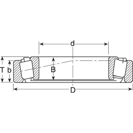 A technical drawing of a Sparex Taper Roller Bearing (30203) - S.18211 with labeled dimensions: diameter (D), inner diameter (d), outer width (B), inner width (T), and depth (b).