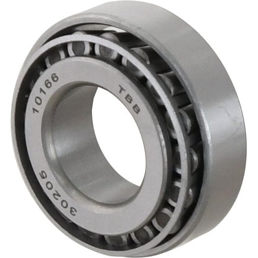 The Sparex Taper Roller Bearing (30205) - S.18213 boasts the numbers "10166" and "30205" inscribed on its outer and inner rings. This metallic-finished metric bearing features evenly spaced rollers for smooth operation, making it ideal for a range of applications. As a quality component from the Sparex brand, it meets high standards akin to other Sparex products.