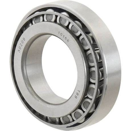 Close-up of a single Sparex Taper Roller Bearing (30209) - S.18217 with visible rollers and outer race. The bearing has the numbers "30209," "10166," and "T8B" engraved on it.