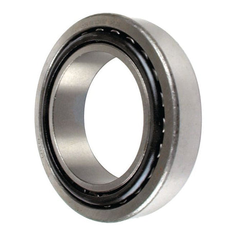 A close-up image of a single Sparex Taper Roller Bearing (30210) - S.18218, showing its circular outer and inner rings with roller bearings in between.