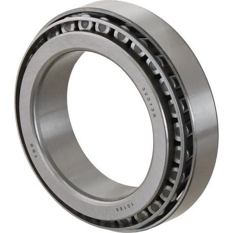 The Sparex Taper Roller Bearing (32013) - S.18247, a metal metric bearing featuring cylindrical rollers arranged in a conical shape, is designed for use in mechanical engineering to reduce friction in rotational devices and is available through Sparex.