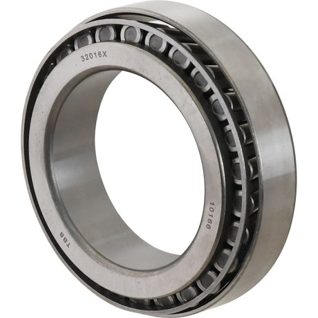 Close-up of the Sparex Taper Roller Bearing (32016) - S.18250 with inner and outer metal rings. The bearing, from the reputable brand Sparex, features rows of cylindrical rollers and engravings on the outer ring.