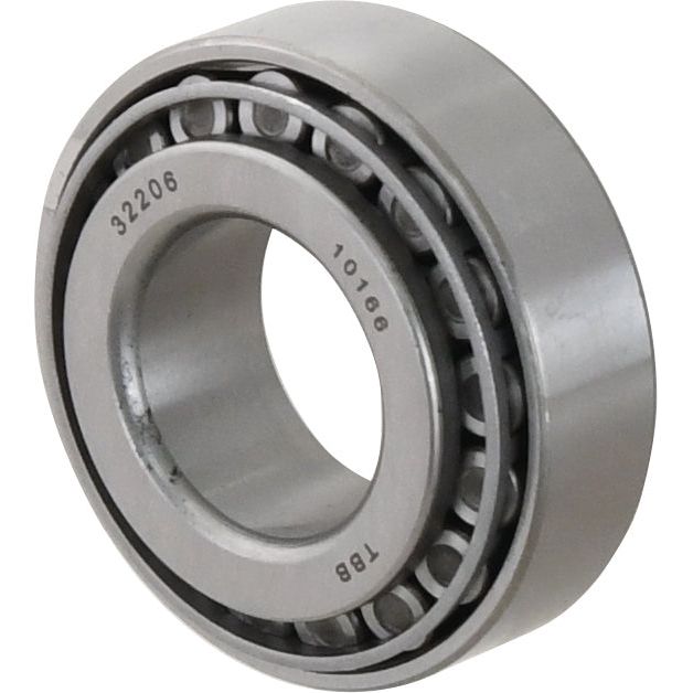 A close-up image of a Sparex Taper Roller Bearing (32206) - S.18254, marked "32206" and "TBB 10106" on the outer ring, featuring a metallic finish.