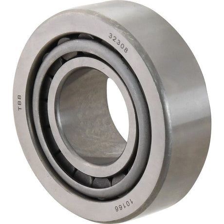 A close-up image of a Sparex Taper Roller Bearing (32308) - S.18264 with visible model numbers "32308" and "10166" along the outer ring. The metallic, cylindrical bearing is ideal for use in Long Tractor models or Massey Ferguson machinery.