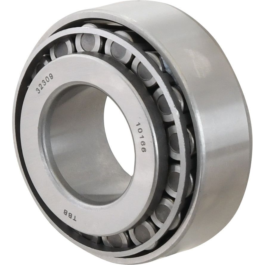 Close-up of a Sparex Taper Roller Bearing (32309) - S.18265 with engraved markings "32309" and "10108." The Sparex component consists of an outer ring, an inner ring, and cylindrical rollers in between.