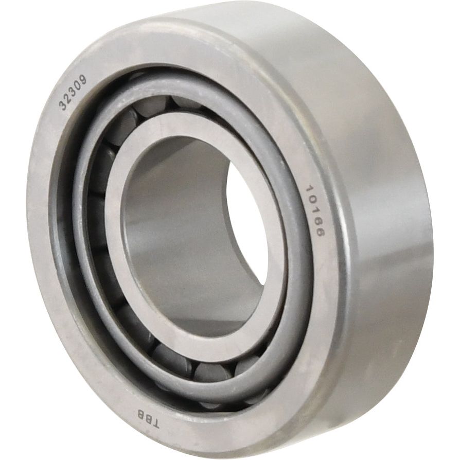 Close-up of a metallic Sparex Taper Roller Bearing (32309) - S.18265 featuring an inner ring, outer ring, and tapered rollers. The bearing has engraved numbers on the outer ring surface.