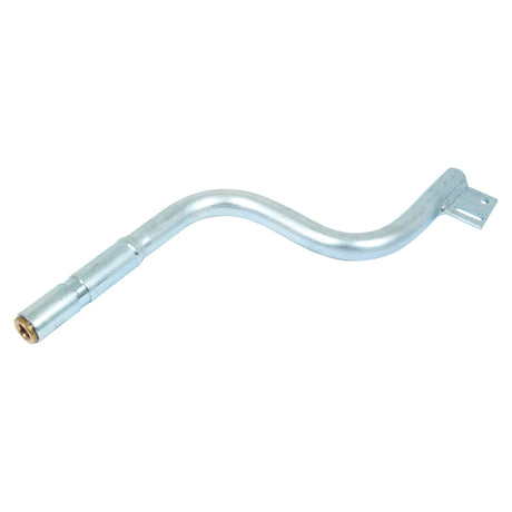 The Sparex Beacon Bracket (RH & LH) - S.18347 is a silver, curved metal rod featuring a threaded tip on one end and a flat bracket with a hole on the other end. It is compatible with Steyr PROFI machinery.