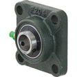 The Sparex Four-Bolt Flanged Unit (UCF204), also known as Sparex Part No. S.18400, is a mounted bearing unit featuring a green housing and a central 20mm metric bearing with an included shaft hole. It has four mounting holes located at each corner of the square flange.