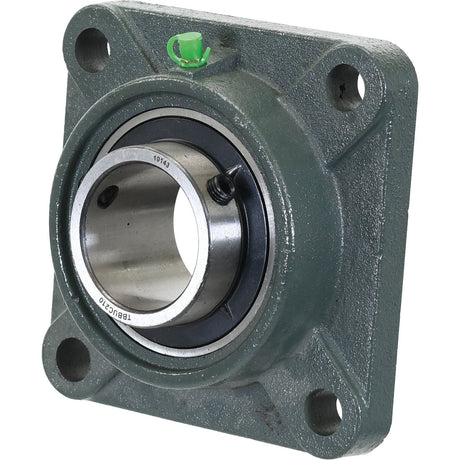 A Sparex Four-Bolt Flanged Unit (UCF210) with a metal insert, painted green and featuring a square flange bearing housing, is shown. This product is identified by Sparex Part No.S.18406.