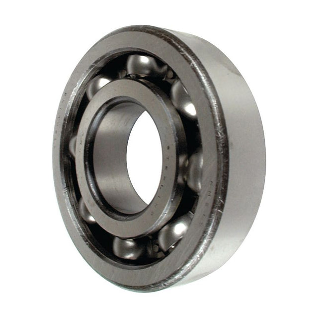 A close-up of the Sparex Deep Groove Ball Bearing (RMS 18) - S.18451 features an outer ring, inner ring, and several small metal balls between them.