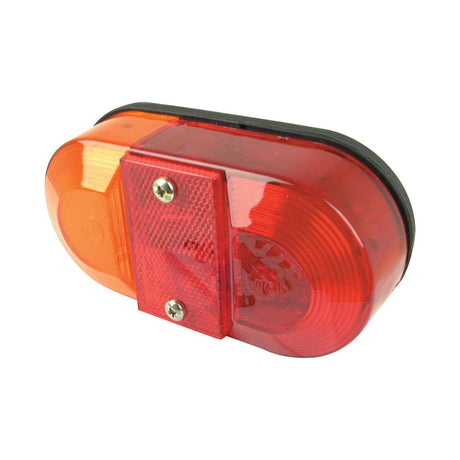 A Sparex Rear Combination Light, featuring brake, tail, indicator, and number plate functions, with IP65 protection. The oval-shaped red and orange halogen light for trailers has two screws on the front and is suitable for both the right-hand (RH) and left-hand (LH) sides at 12V - S.18455.