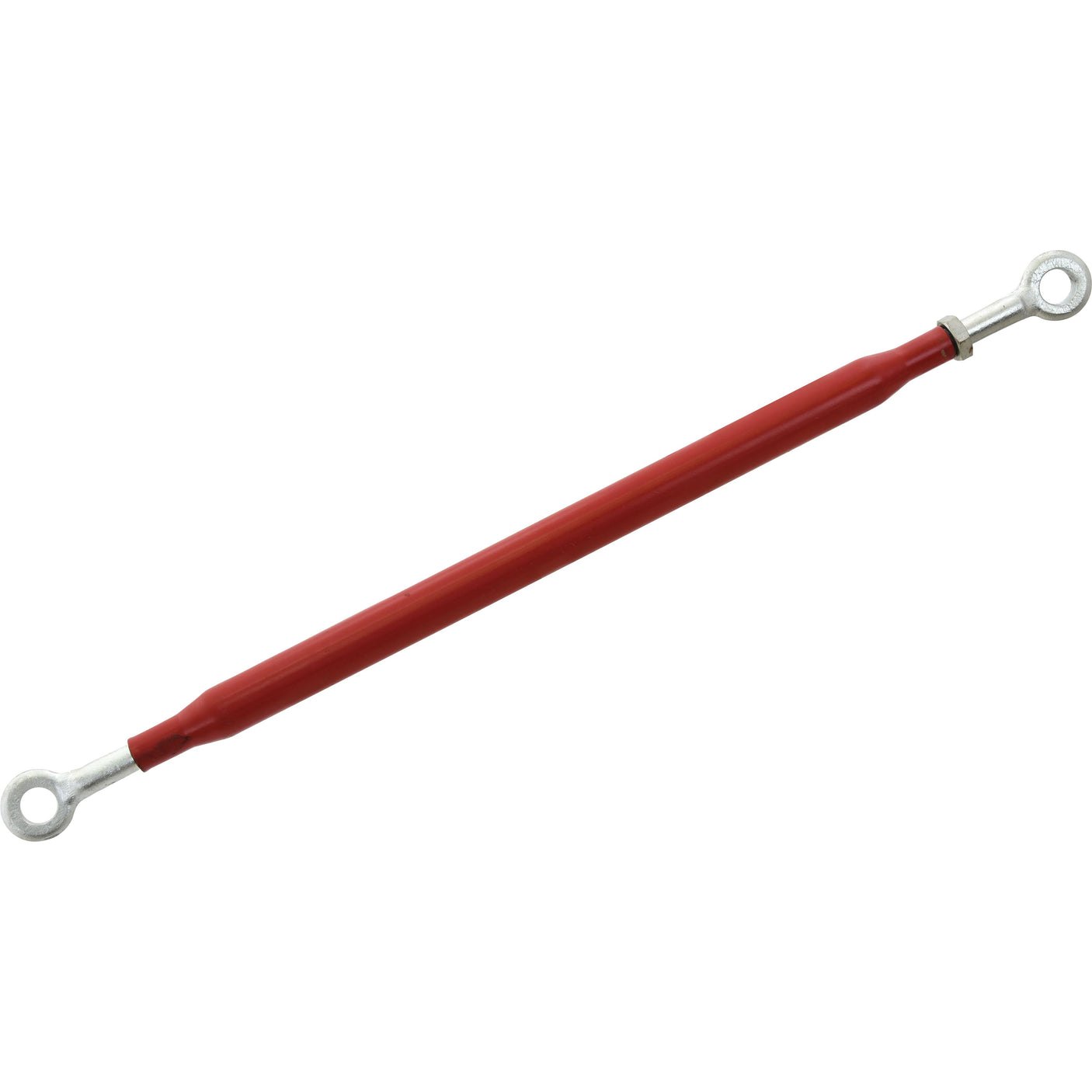 Stabiliser Bar Assembly - S.184 from Sparex, featuring a red turnbuckle with metal eyelets at both ends and end fittings, is designed for adjusting tension in cables, rods, or ropes. Perfect for use with Massey Ferguson machinery or other Sparex components.