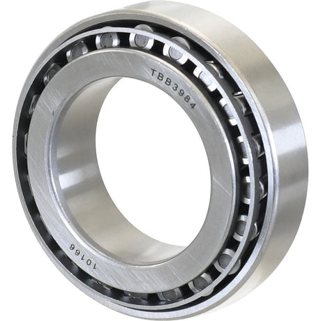 Close-up of the Sparex Taper Roller Bearing (3984/3920) - S.18502, often used in Ford / New Holland machinery. The metal component features an inner and outer ring with tapered rollers between them, ensuring smooth rotational movement.