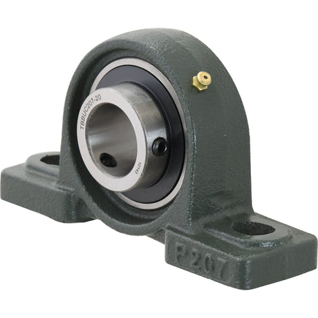 A metal-mounted pillow block bearing with a green housing, featuring a central cylindrical hole and a flange for mounting, commonly referenced as Sparex Two-Bolt Pillow Block Bearing UCP (UCP207-20) - S.18524 from the Sparex brand.