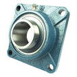 A Sparex Four-Bolt Flanged Unit (UCF207-20) - S.18544, with a blue painted housing and four bolt holes, features an Imperial UCF207-20 Bearing and 2RS Seal Type.