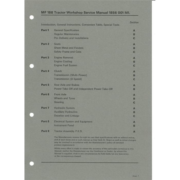 188 Workshop Manual - 1856001M1 - Massey Tractor Parts