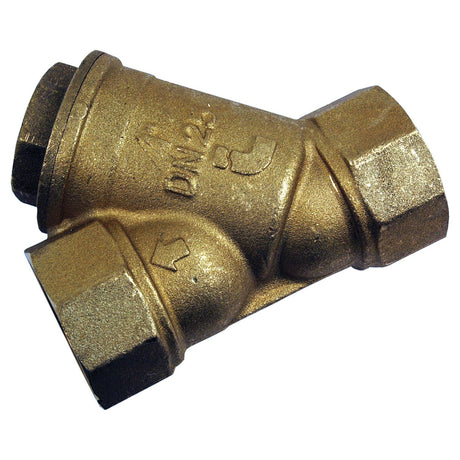 The Sparex FILTER-INLINE FUEL (Sparex Part No. S.18917) is a brass Y-strainer with threaded ends, marked "1" and "DN25" on the body, used as an inline filter to remove debris from fluid lines in plumbing and industrial applications.