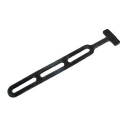 A black metal tool, the Sparex Strap Rubber Tensioner 285mm 3 loops - S.18977, features two rectangular cutouts, a T-shaped end, and weather-resistant rubber tensioners for exceptional elasticity.