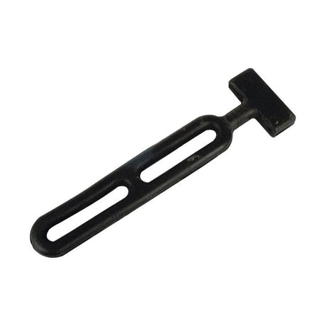 The Sparex Strap Rubber Tensioner 185mm 2 loops - S.18978 is a black plastic tool with a T-shaped head and slotted handle, commonly used for adjustments or fastening, featuring weather-resistant rubber tensioners to ensure good tension.