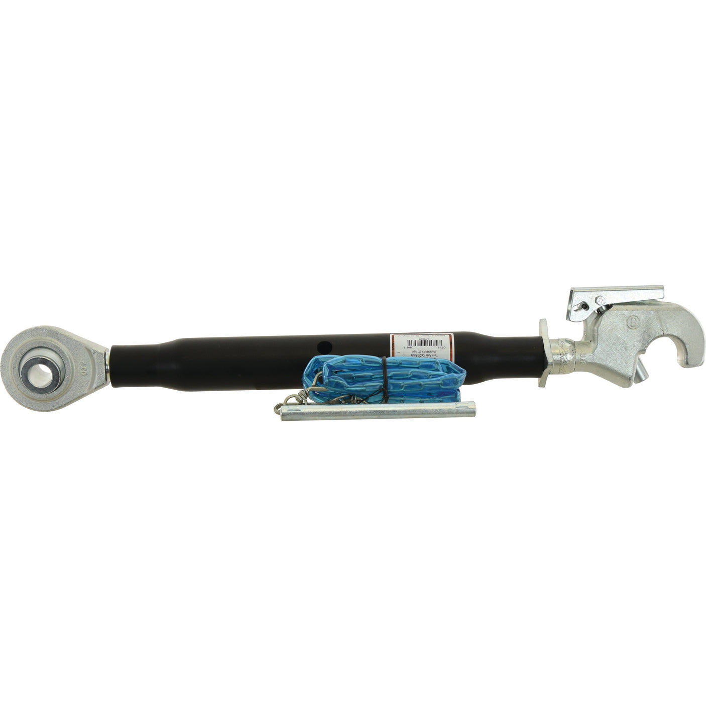 Adjustable Top Link Heavy Duty (Cat.2/2) Ball and Q.R. Hook with an M36 x 3.00 thread and a minimum length of 680mm, featuring blue protective wrapping in the center, ideal for heavy-duty implements, isolated on a white background.