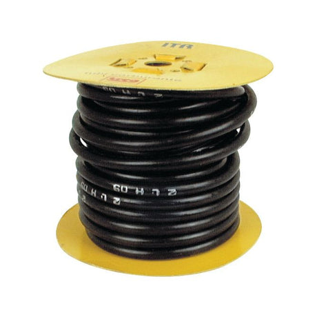 A coil of black Smooth Fuel Hose - 5 x 10mm x 15M - S.19157 from Sparex, made with premium grade compounds, is wound around a yellow spool for flexible routing.