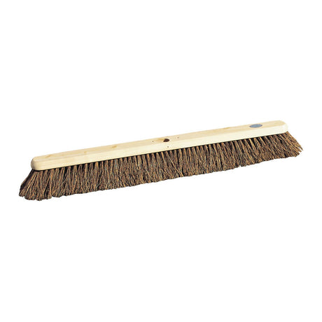 The Sparex Broom Head - Natural Bassine 46cm / 18" (Sparex Part No.S.19190) features stiff, natural bassine bristles attached to a wooden handle. Ideal for heavy-duty cleaning, this broom provides efficient sweeping with its 18'' wide head.