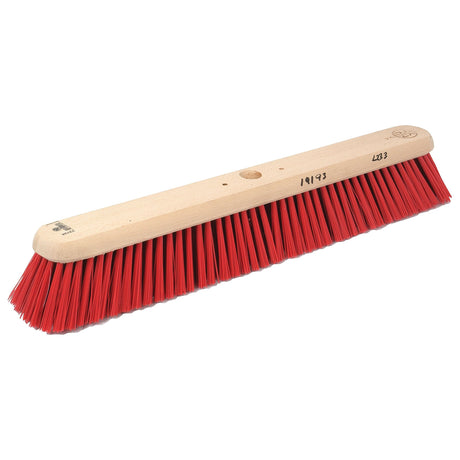 The Sparex Broom Head - Polypropylene 61cm / 24'' (Part No. S.19193) features red polypropylene bristles designed for effective sweeping and comes with a durable wooden base.