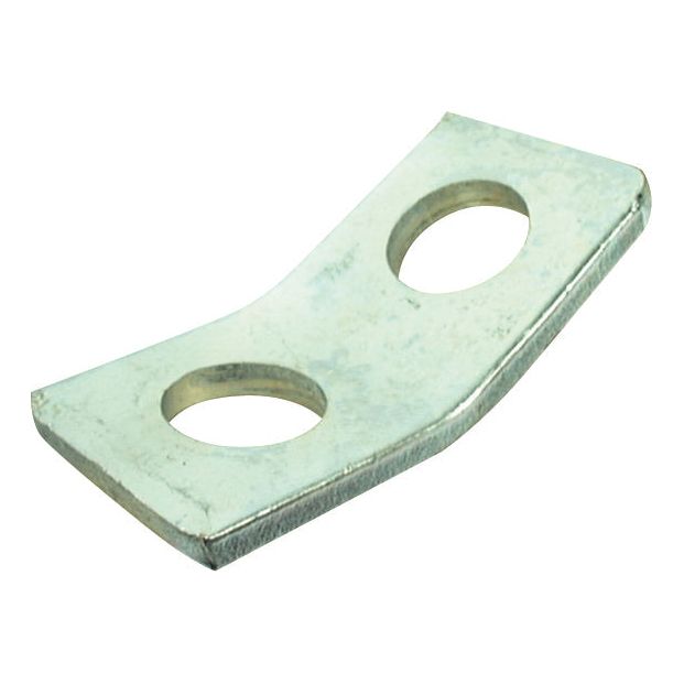 The Sparex Stabiliser Plate - Hole Ø22mm (Sparex Part No. S.191) is a slightly bent metal plate with two holes angled at 25°.