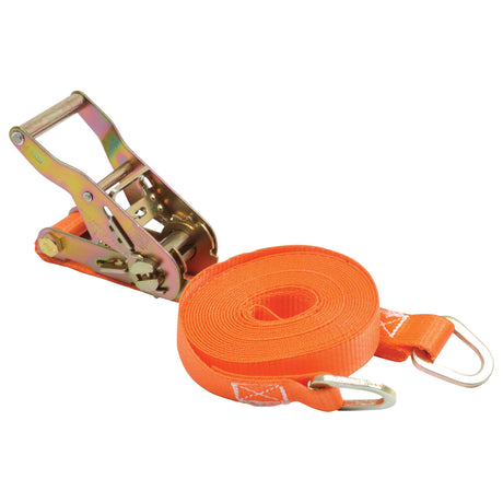 Introducing the Sparex Load Binder (Quality Range), a durable 5-meter ratchet strap with metal hooks and a storage reel, perfect for securing cargo. Its robust design ensures reliable load capacity during transport.