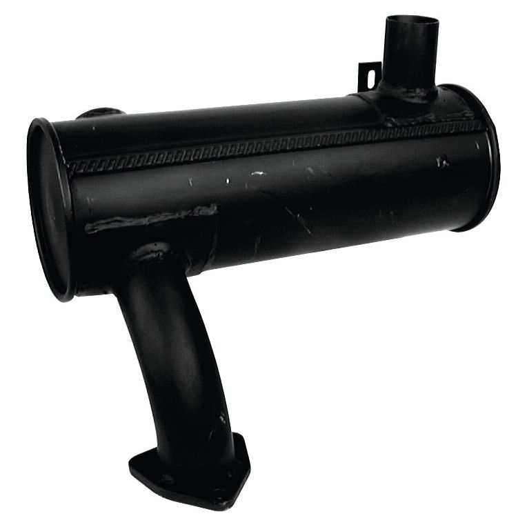 A cylindrical black metal underhood silencer, identified as the Silencer - Underhood - S.19251, with lateral inlet and vertical outlet pipes, featuring Sparex branding and coated in heat resistant paint.