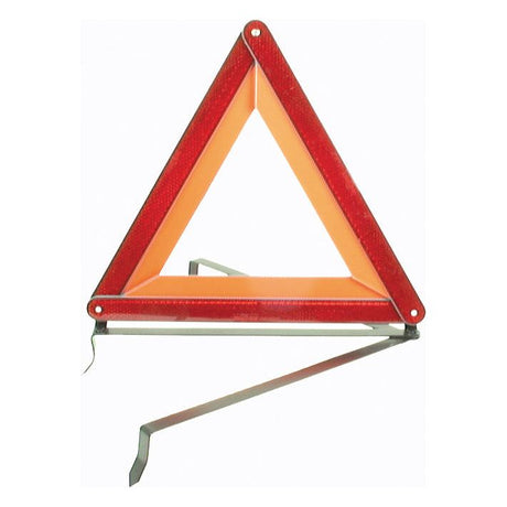 The Warning Sign (Sparex Part No. S.19303) by Sparex is a red and orange reflective warning triangle equipped with a fold-out metal stand, designed for use as a roadside emergency safety device and boasting high-quality craftsmanship.