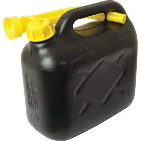 The Sparex Plastic Jerry Can - Black, a 5-liter diesel canister with a yellow screw-on spout and handle, is designed for storing and dispensing diesel.