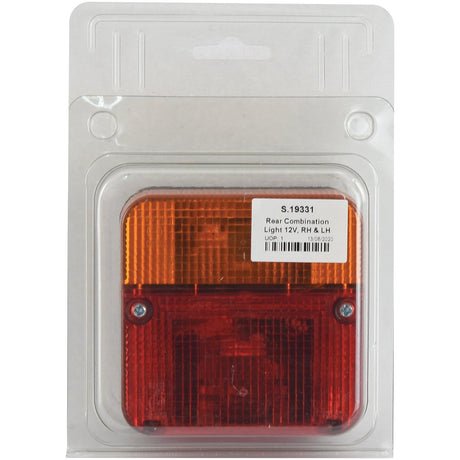 A packaged Sparex halogen rear combination light with amber and red lenses, labeled "Halogen Rear Combination Light 12V, RH & LH - S.19331". This light is SAE approved for reliable performance.