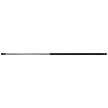 A Sparex Gas Strut (S.19415) in black, featuring mounting points at both ends, measuring 735mm in total length and offering 150 pressure, is shown on a white background. It is compatible with John Deere equipment.