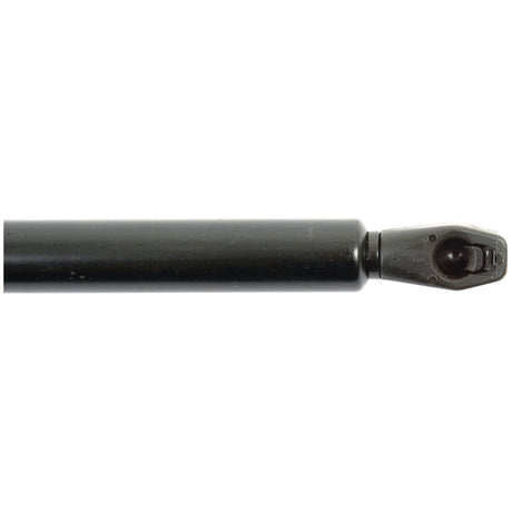 Close-up image of a black cylindrical metal rod with a jointed end, likely part of a mechanical or automotive component, specifically the Sparex Gas Strut (Total length: 735mm - S.19415), boasting John Deere compatibility.